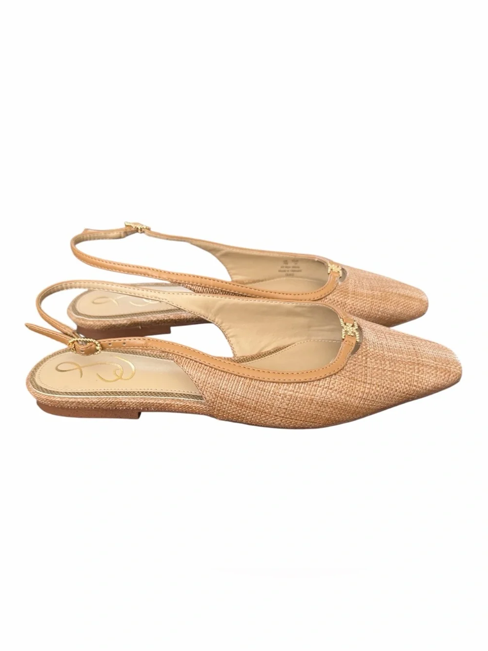 Sam Edelman Tan Woven Pointed Slingback Flats with Gold Hardware - Picture 3 of 6